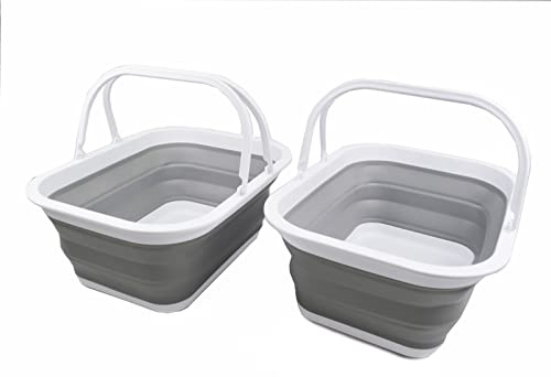 SAMMART 15L Zusammenklappbarer Korb mit Griff - Tragbarer Picknickkorb/Krater für den Außenbereich - Faltbare Einkaufstasche - Platzsparender Aufbewahrungsbehälter (Weiß/Grau (2er-Set))