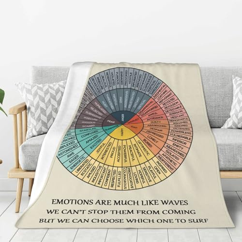 Emotions Feelings Wheel Chart Blanket 40x50 Mental Health Flannel Fleece Counselor Therapy Office Decor Throw Blankets Cozy Fluffy Blanket Fuzzy Plush Home Decor for Couch Bed Sofa Living Room