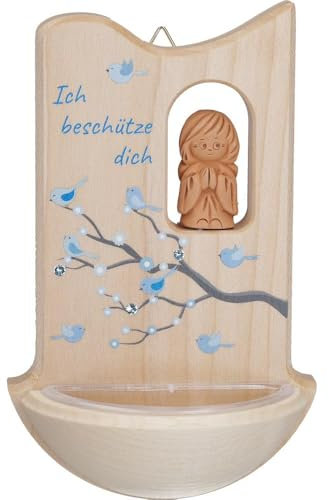 Weihbecken, Weihkessel mit Lebensbaum, Kristallen und Ton Schutzengel, Hellblau - Gravurfähig