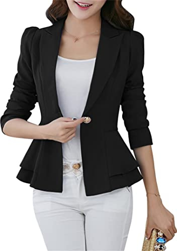 EFOFEI Frauen Elegante Arbeit Blazer Slim Fit Solid Laterne Ärmel Blazer Anzug Layered Rock Rüschen Taille Blazer Mantel