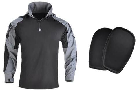 ZMIN Taktischer Anzug mit Kapuze Uniformierte Militär Hemd + Hose Armee Jagd Anzug Taktik Wandern Paintball Kleidung Kampf Hemd Gray Shirts with Pad M