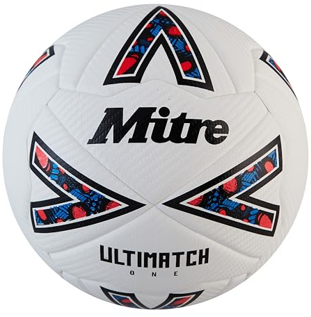 Mitre Ultimatch Fußball | verbesserte Ballkontrolle | äußerst strapazierfähig | noch mehr Präzision | Ball Fußball, Weiß/Schwarz/Bib-Rot, 3
