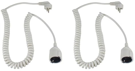 as - Schwabe Spiralleitung, 1m auf 2,5m dehnbares Spiral-Kabel mit Schutzkontaktwickelstecker & Schutzkontaktkupplung, 230 V, 16 A Verlängerungskabel, IP20, weiß, 70412 (Packung mit 2)