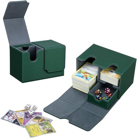 Tolesum Dubbla lager handelskort förvaringsbox rymmer 200+ kort utan ficka för MTG, TCG-beställning, samlarkort - grönt och grått