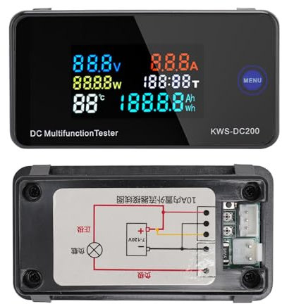 KWS DC200 10A Voltímetro Amperímetro, DC 8 a 120V 0 a 10A Pantalla LCD a Color DC Voltímetro Amperímetro Digital, Voltímetro LCD Amperímetro con Derivación de Corriente 10A