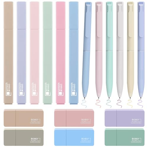COZCLAM 18 Textmarker Pastell Set | Pastell Textmarker Bibel Zubehör mit 6 Aesthetic Highlighter, 6 Farben Gelstifte, 6 Korrekturroller, Schulsachen Aesthetic