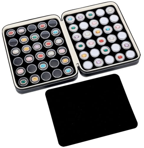 BENECREAT 60pcs Leather Jewelry Display Case Box, 2 Colors Plastic Loose Diamond Box, Gem Diamond Gemstone Display Collection Storage Box for Small Items, Gemstones, Jewellery Display, Black
