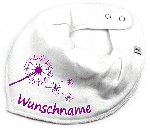 HALSTUCH mit Namen oder Text personalisiert für Baby oder Kind aus Baumwolle in Einheitsgröße Pusteblume
