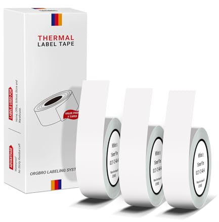 ORGBRO Etiquette Imprimante Thermique, Authentique X1 Etiquettes Autocollantes 15mm×7m, Remplacement du Ruban D'éTiquetage de Bureau, Papier Autocollant Imprimante, 3 Rouleaux, Blanc