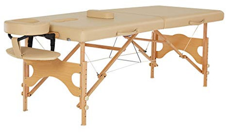 CAFIEDR Salon- und Spa-Tische, zusammenklappbar, leicht, tragbar, Kosmetikliege, Massageliege für den Haushalt mit Armlehnen für Reiki-Therapie (Beige)