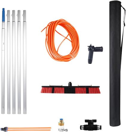 MQZHUK Teleskop Waschbürste 3-12 Meter Teleskopstange Fensterreinigung aus Aluminium Teleskopbürste 55cm zur Reinigung von Solaranlage Terrassendach Wintergarten Reinigungsset PV Anlage Reinigung 5m