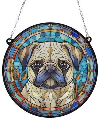 Pug Stained Glass Effect Suncatcher Gift for Dog Lovers - 19cm