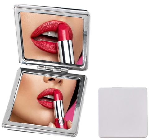 Tragbarer Taschenspiegel Mini, Zweiseitiger Schminkspiegel, Vergrößerung Schminkspiegel, Kleine Kosmetikspiegel, Handspiegel Reisespiegel Vergrößerung Makeup Spiegel für Damen (Blanc, Carré)