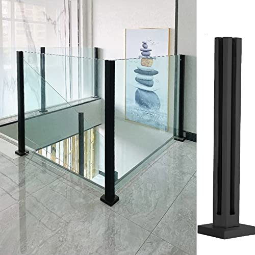 KEHSF Glaszaun-Klemmstange für Veranda, Treppenplattform, Glasgeländerpfosten, Balustrade-End-/Mittel-/Eckmetallsäule für Glaszaun im Innen- und Außenbereich, Schwarz