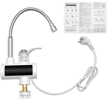 MINRS Robinet avec chauffe-eau instantané 3000 W 220 V - Robinet électrique rotatif à 360° - Avec chauffe-eau instantané - En acier inoxydable - Avec affichage de la température lisible - Pour