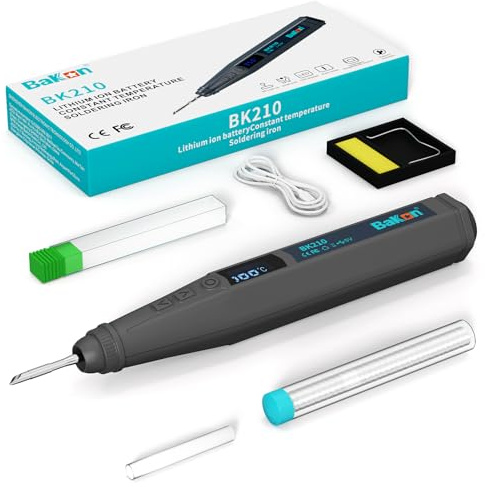 BK210 Cordless Soldering Iron Kit, Rechargeable Solder Iron Pen with C210 Tip (356°F-842°F),Portable Battery Powered Solder Gun Kit with LED Digital Display for Electronics Repair, Auto-Hibernation