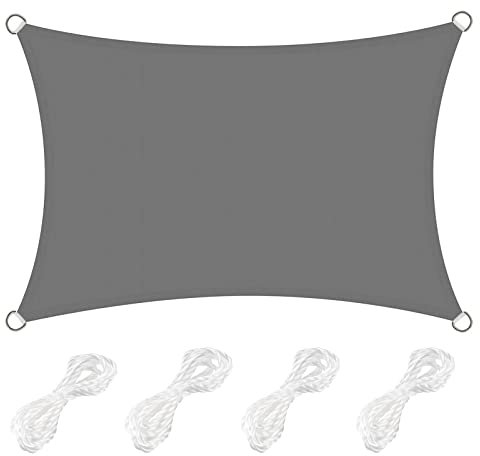 Baldacchino impermeabile quadrato/rettangolare da giardino, blocco UV, per patio, vasca idromassaggio, riparo esterno, vela ombreggiante con 4 corde, grigio scuro, 4 x 5 m