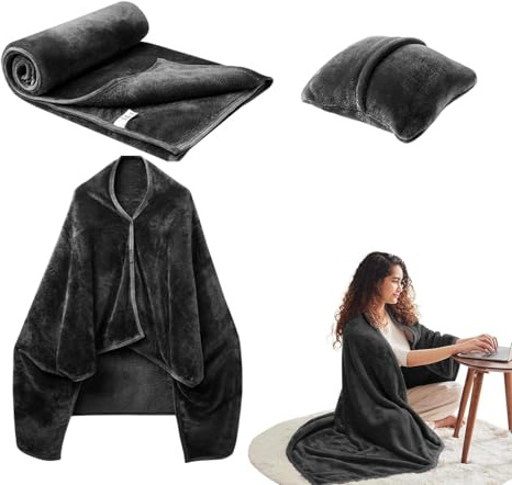 Combo Manta Almohada Franela Suave y Cálida Abrigo Poncho Convertible