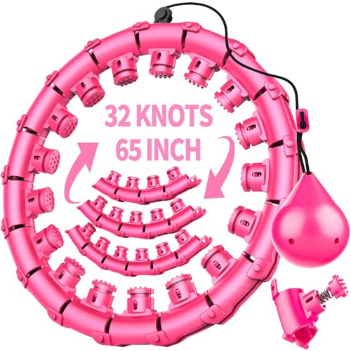 Infinity Weighted Hoop with 32 Links(62 Inch),Weighted Hoop for Adults Weight Loss, Infinity Fitness Hoop Plus Size, for Women Smart Exercise Equipment (Bright Pink)