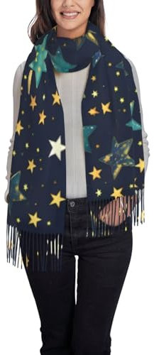 HJLUUFT Schal mit Sternen und Sternen, Weihnachtsgeschenk, Winterschal für Damen und Herren, Schwarz, Einheitsgröße