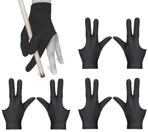 UEIOAVL Billardhandschuhe, 6 Stück Drei-Finger-Handschuhe, Unisex, Schwarz