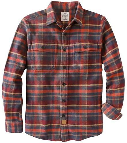 Dubinik® Flanellskjorta herr långärmad skjorta bred passform tjock varm ledig 100 % bomullsskjorta, Röd/orange-gul, M