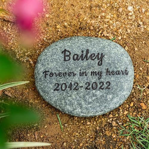 Glad Gua Pet Memorial Stones, Personalised Natural Pebble, Custom Dog Engraved Grave Stone Pebble, Cat Garden Memory Ornament, Gift Box, Small, Medium, Large, XL