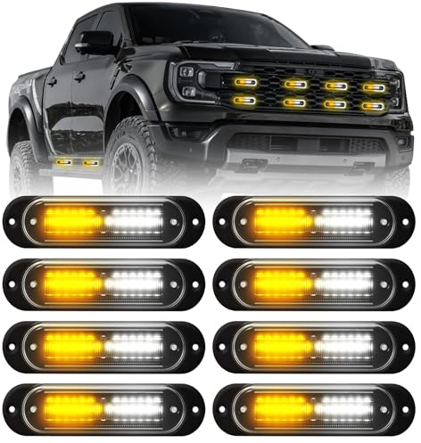 DOXMALL LED Warnlicht Frontblitzer,8Pcs Frontblitzer Blitzer,12V/24V Blinklicht Stroboskoplicht Warnleuchte IP67 Wasserdicht Für LKW ATV SUV Wohnmobil Van (Gelb Weiß)