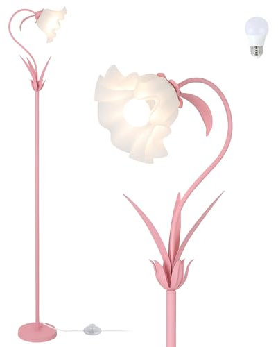 Stepeak lampada da terra rosa per soggiorno, paralume a fiori, mughetto, lampada da lettura moderna per camera da letto, cameretta dei bambini