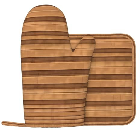 Lot de 2 gants isolants universels à texture bois originale pour cuisine, plaques à dîner, gants de protection pour barbecue