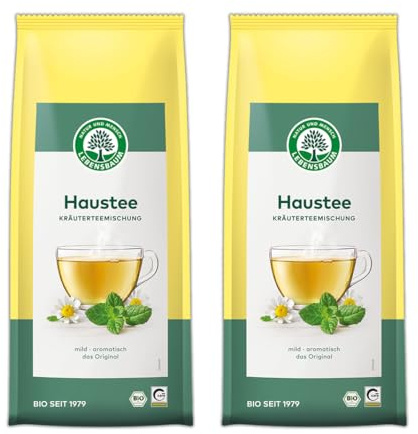 LEBENSBAUM 2 x Haustee lose, Bio Kräuterteemischung, Tee mit mild-aromatischem Geschmack, Kräutertee lose, 100% Bio, 2 x 100 g