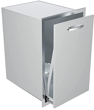 Migoda Pull Out Trash Drawer, 14''W x 27''H x 20''D Stainless Steel Built-in Single Trash Drawer Outdoor Kitchen Cabinets Trash Bin for BBQ Island Grill Station