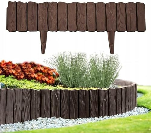 Pullmer Bordo per aiuole, in plastica, bordo per prato, recinzione, palizzata, giardino, effetto legno (4,6 m, marrone)