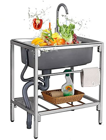 KÜCHENSPÜLE Freistehendes Utility-Waschbecken mit einer Schüssel Kommerzielles Restaurant Küche Handwaschbecken Set für Waschküche Hinterhof Garage