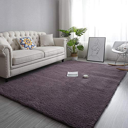 Alfombra de lana de cordero mullida para sala de estar, color marrón, 80 x 160 cm, suave y acogedora, para un ambiente cálido y acogedor.