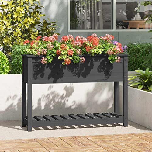 Maceta elevada de jardín con estante, versátil decoración interior y exterior, ideal para cultivar verduras, flores y plantas, muebles de jardín elegantes para el hogar y el patio