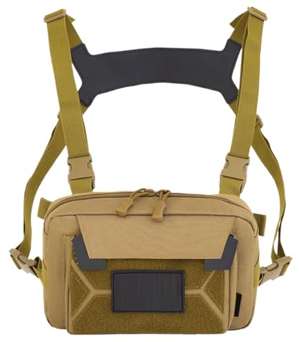 Bröstväska, träningsväst paket, stöldskydd lätt väst bröstväska för vandring cykling fiske jakt, Khaki, B, Unisex