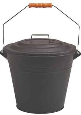 DUAYRA Ash Bucket With Lid 10L | Strong Wooden Grip Handle | Fireplace Coal Container | Wood Burner Accessories | Heavy Duty Fireside Ash Storage Bin | Suitable For Indoor & Outdoor | Easy To Clean