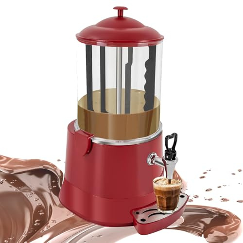 guoyjmm Machine à Chocolat Chaud, 5/10 L, Chauffe-Chocolat et Mélangeur, Distributeur de Boissons Chaudes à Température Réglable pour Chocolat, Café, Lait et Thé,Red-10L