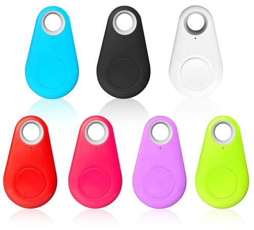 LEKEFETO Lot de 7 localisateurs de clés Bluetooth avec alarme 80-90 dB – Localisateur d'objets pour vélos, animaux domestiques, valises | Batterie CR2032 remplaçable, multicolore, compatible avec iOS