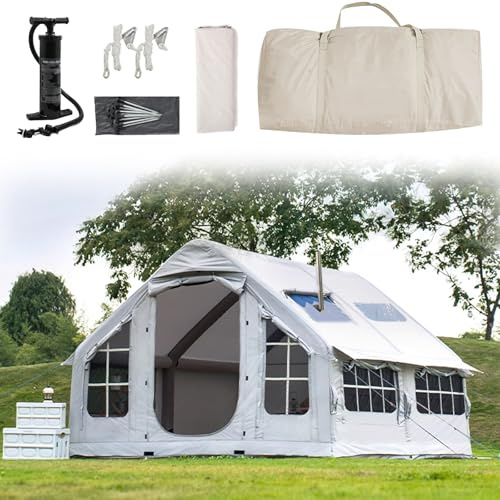 Inflatable Tent with Air Pump, Large Pop-Up Design for Camping, Includes Storage Bag & Chimney Opening, Suitable for 4 Seasons