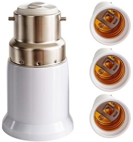 ZPSCXQ 4 PCS B22 to E27 Adapter, Bayonet to Screw Bulb Adaptor, Light Bulb Adapter for LED, CFL Bulbs, Easy Installation for Home, Office, and Commercial Use, Plastic Material