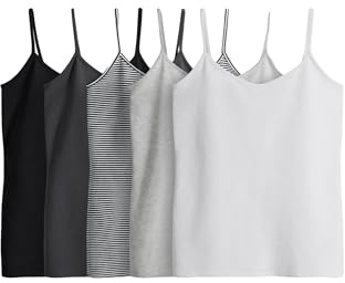 THE SET - Camisetas de Tirantes Mujer, Camisetas de Tirantes Finos de Algodón, Talla M - Pack de 5 Black/Grey/Stripe/Light Grey Marl/White XL