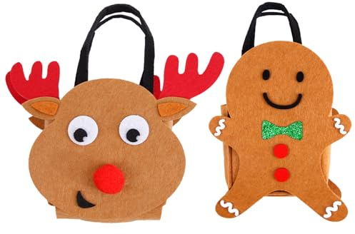 Weihnachts Leckerei Tüten 2 Stück Filz Wiederverwendbare | Weihnachts Filz Leckerei Tüten für Gebäck Kekse Lebensmittel Schokoladen Lutscher
