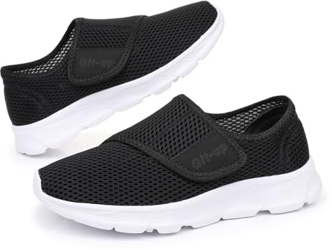 Git-up Diabetic Wide Anti-Slip Women's Walking Shoes Breathable and Adjustable Women Sneakers for Swollen Feet and Plantar Fasciitis A-Black 8.5