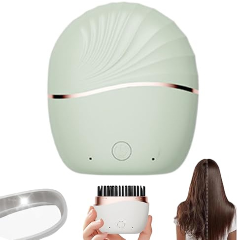Mini Glätteisen Kabellos mit Spiegel, Rechargeable Portable Wireless Hair Straightener Brush, Haarglätter 3 Stufige Temperaturregelung Und 10-Sekunden Schnellaufheizung für Haare und Bart (Grün)