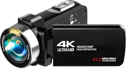 AUBEST Videocamera, Fotocamera digitale portatile 4K 2 in 1, registrazione video, videocamera da viaggio DV, zoom 18X, schermo girevole da 3'' con flash(With 64GB Card,Standard 2 Battery)