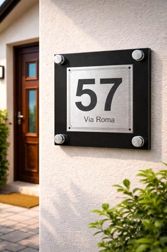 Numero Civico personalizzato in alluminio e plexiglass. Targa Moderna per Casa, Villa, B&B, Studio – Personalizzabile – Montaggio con Distanziali o biadesivo – Made in Italy