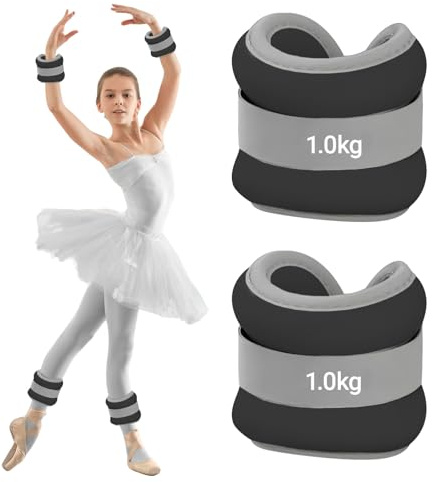 Verställbara fotledsvikter, handledsvikter Knöchelvikt set 2-pack (vardera 1,0 kg), viktmanschetter, fotledsvikter lämpliga för nybörjare och barn, Perfekt för pilates, yoga, jogging, svart