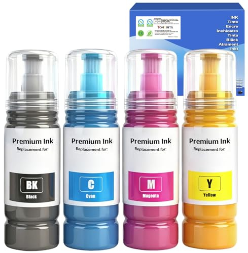 E104 Tinta EPT104 Botellas de Tinta Compatibles para Impresoras ET-1810 ET-2710 2711 2712 2714 2715 ET-2720 2721 2726 ET-2810 2811 2865 2871 2876 2870 ET-4700 ET-4800 ET-4810 ET-4700 ET-14100 (4 Pack)